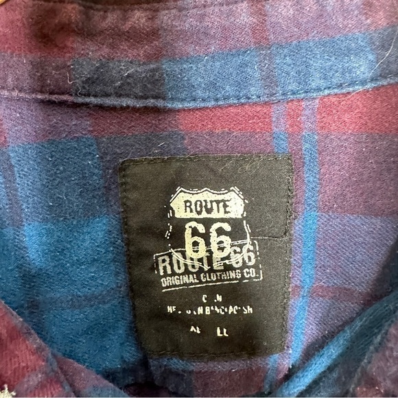 Route 66 red and blue plaid flannel button down long sleeve shirt - Picture 2 of 4